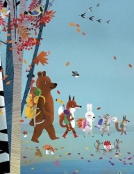 Bear&Fox Journal: Forest Animals Trekking in the Fall College Ruled Notebook