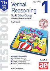 11+ Verbal Reasoning Year 3/4 GL & Other Styles Testbook 1 - Standard 20 Minute Tests