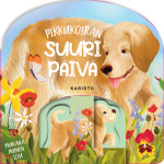 Pikkukoiran suuri päivä (kirjan sisällä puinen koiranpentu)